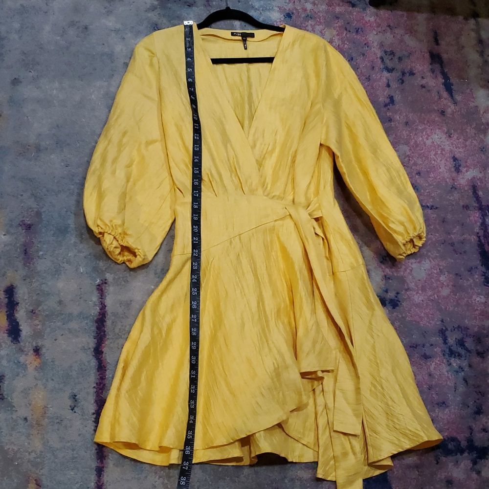 Maje Rifilo Yellow Linen Wrap Dress Size 42 Or 8 - Picture 10 of 16